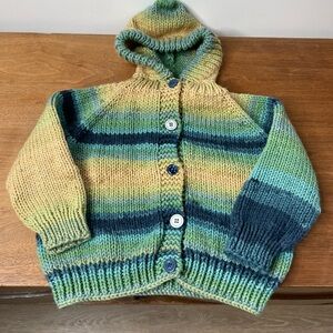 Multicolor Striped Hand Knit sweater with hood